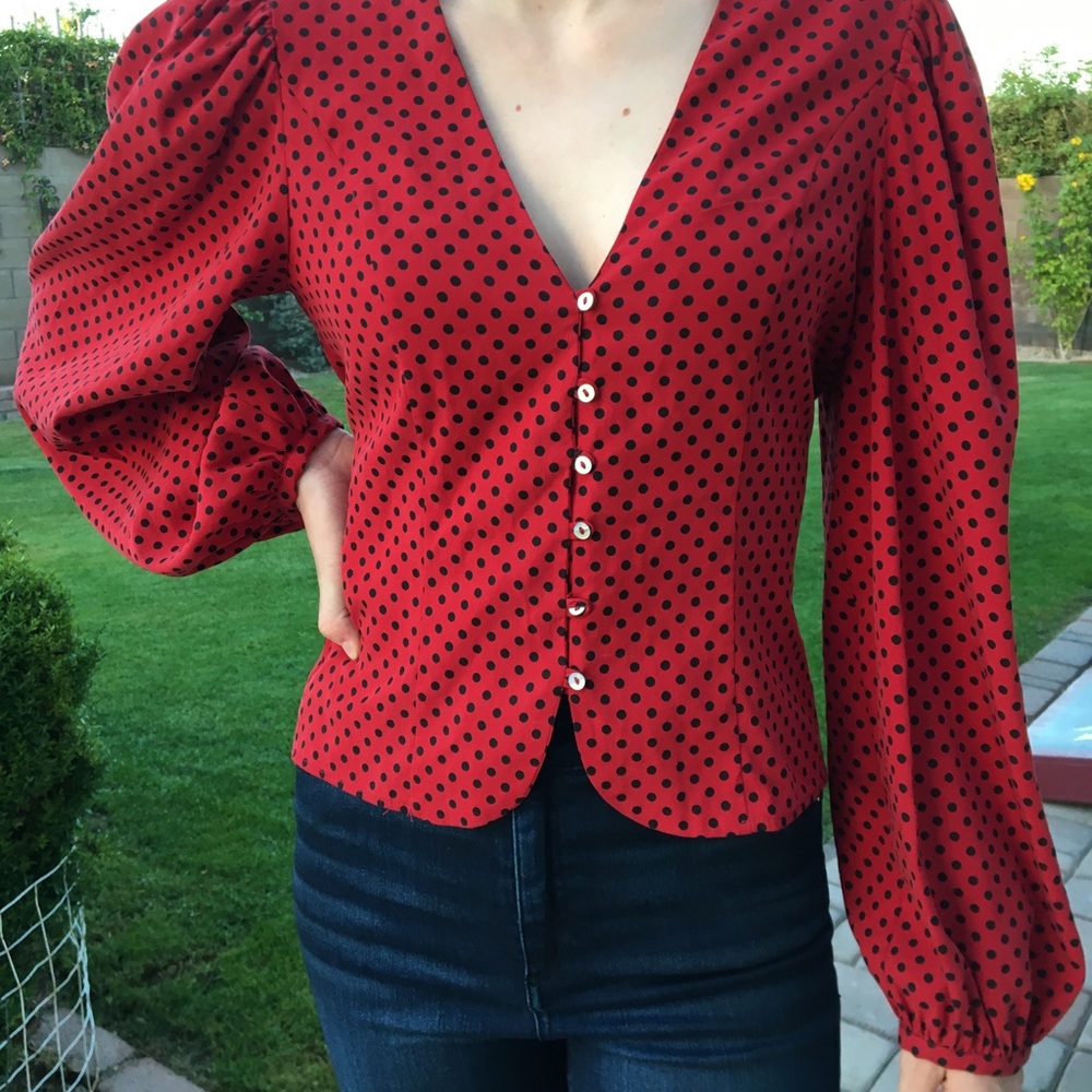 Polk-a-dot printed button up blouse
